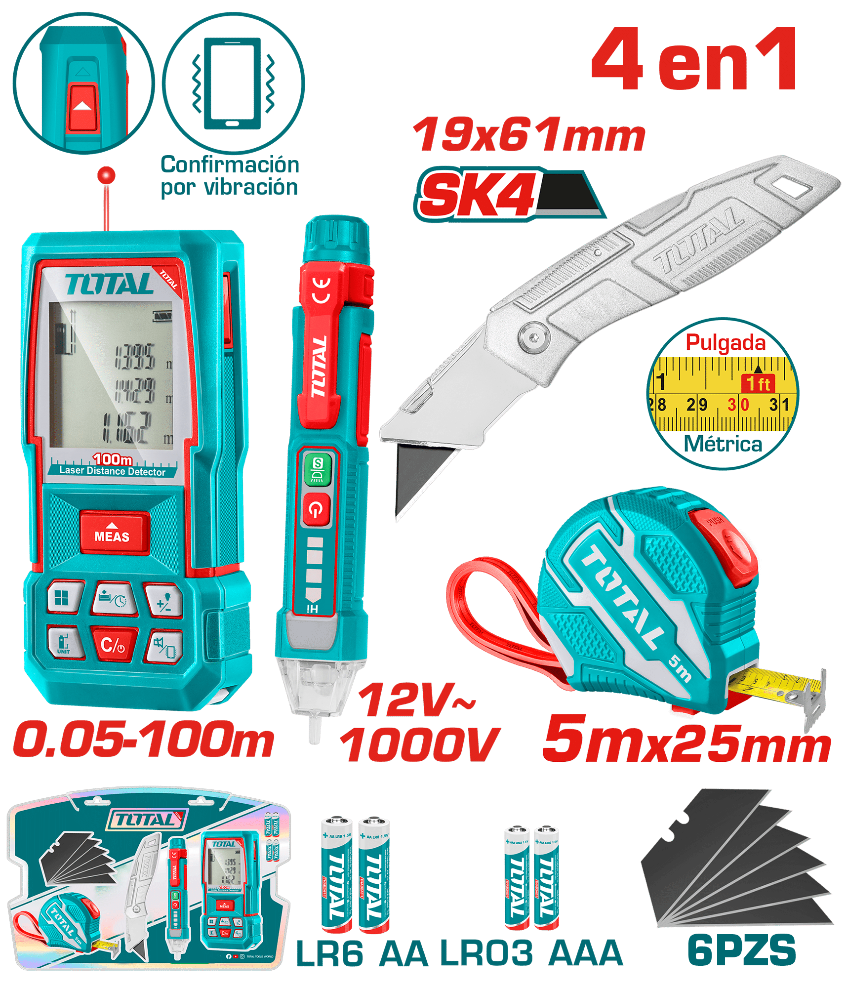 COMBO 4 EN 1.  LASER + CINTA M + CUCHILLA + DETECTOR + ACC INDUSTRIAL