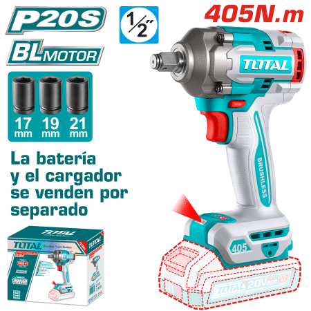 LLAVE IMPACTO BL 20V 405NM 1/2'' 0-3000BPM MALETIN + ACC INDUSTRIAL
