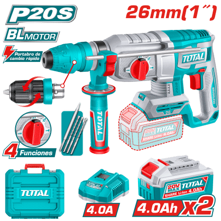 ROTOMARTILLO SDS+ 26MM 20V BL 2.5J 0-50000BPM 2X4.0AH 4FUN EXTR-CHUCK +ACC INDUSTRIAL