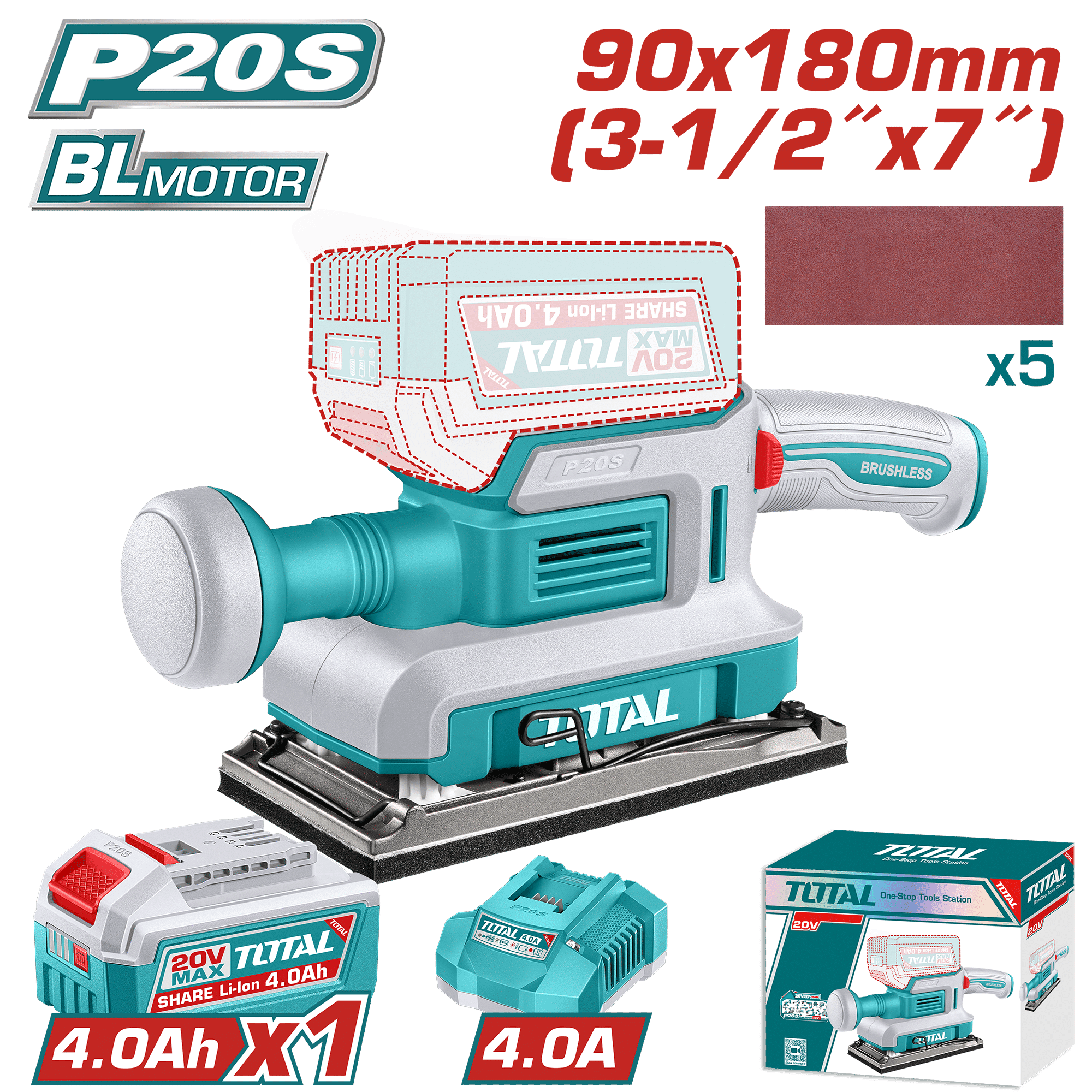 LIJADORA ACABADOS 20V 90X180MM 13000RPM 1X4.0AH + ACC INDUSTRIAL