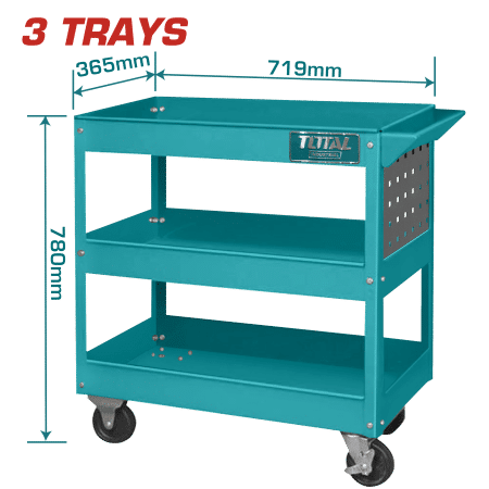 CARRO PORTA HERRAMIENTAS 3 NIVELES 719X365X663MM C/RUEDAS INDUSTRIAL