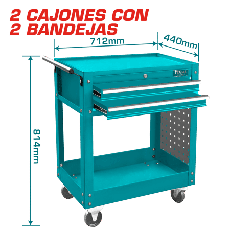 CARRO PORTA HERRAMIENTAS 2 CAJONES 712X440X814MM INDUSTRIAL