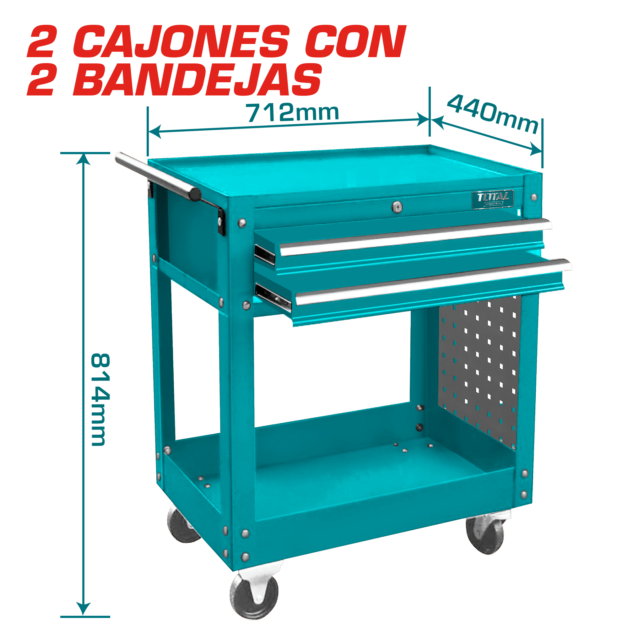 CARRO PORTA HERRAMIENTAS 2 CAJONES 712X440X814MM INDUSTRIAL