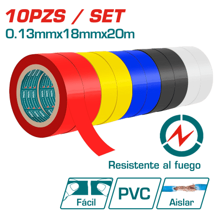 CINTA AISLANTE PVC 20M RESISTENTE AL FUEGO 18MM G:0.13MM 5 COLORES