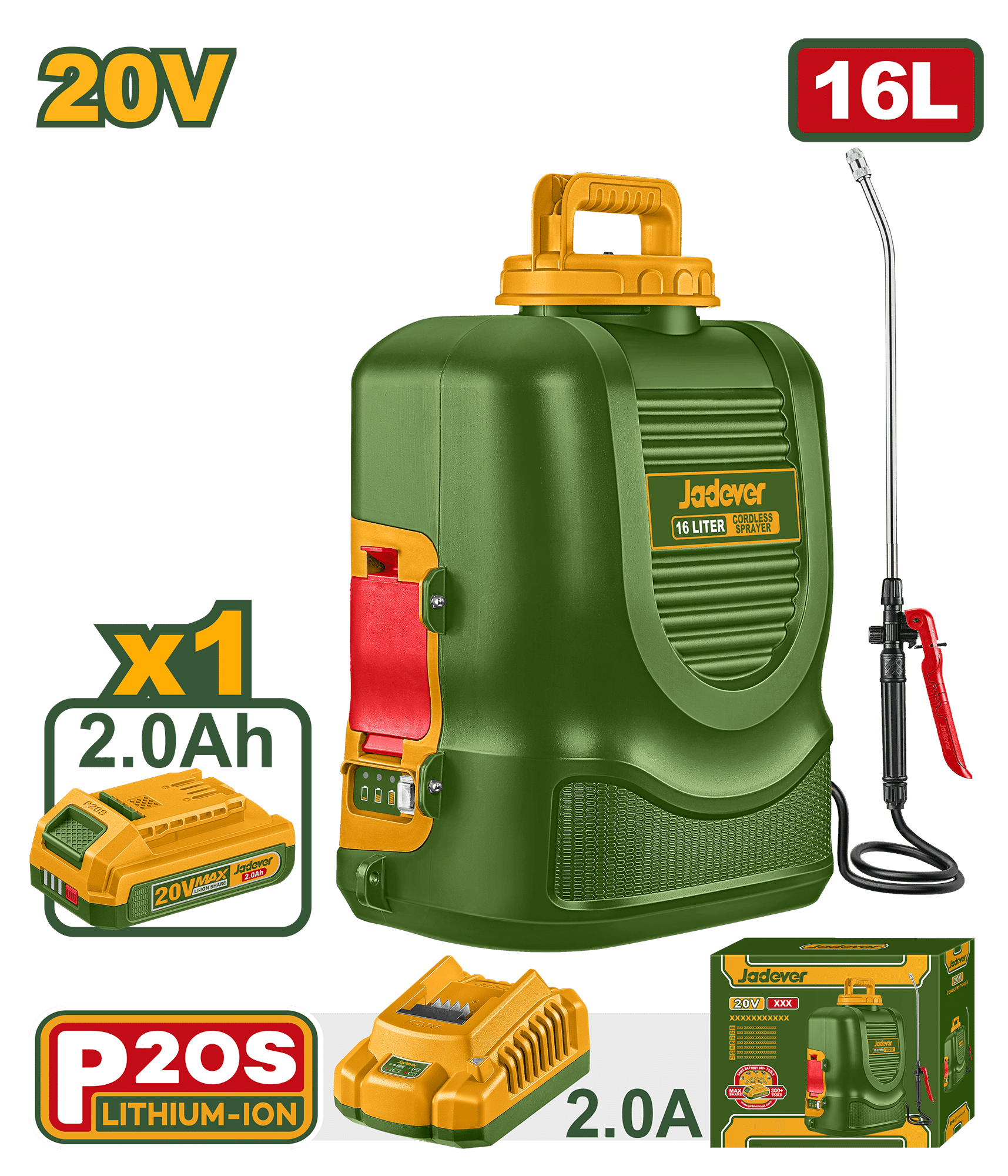 MOCHILA ROCIADORA 20V 16L 5BAR 1.30L/MIN 1X2.0AH