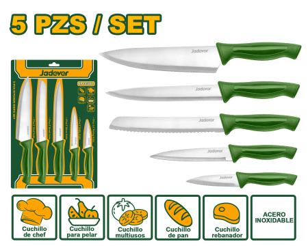 SET DE CUCHILLOS DE COCINA 5PCS ACERO INOX 3CR14, MANGO PP