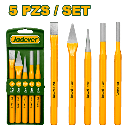 SET DE CINCELES Y PUNZONES 5PCS ACERO 40CR 10MM(3/8'') CORTE EN FRIO