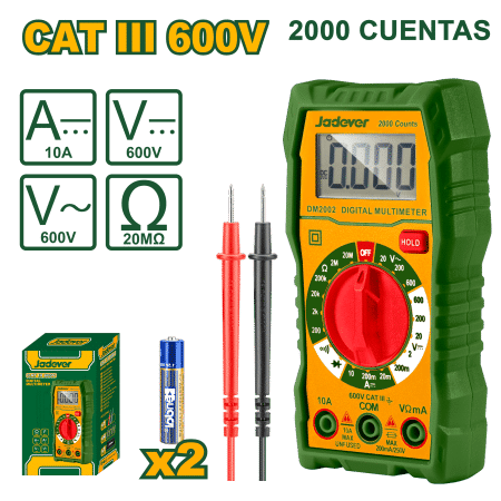 MULTIMETRO DIGITAL 2000 CONT. AC/DC CAT III AC:20-600V C:10A RE:20 MOHM