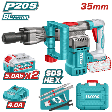 DEMOLEDOR 20V BL-MOTOR 35MM SDS-HEX 0-3200BPM 16J 2X5.0AH +ACC +MALETIN INDUSTRIAL