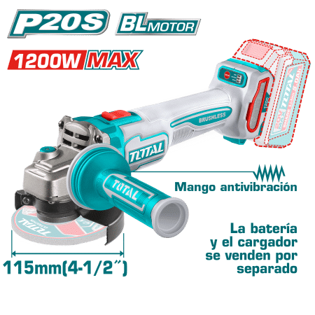 AMOLADORA 20V BL 3000-9000RPM 115MM M14 1200W ANTI-VIBRACION INDUSTRIAL