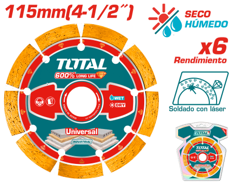 DISCO DIAMANTADO SOLDADO LASER 115MM HOJA:10MM HUM/SEC INDUSTRIAL