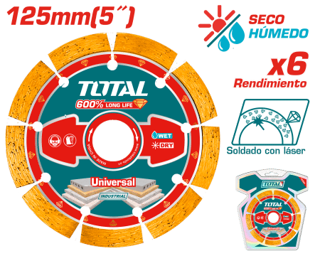 DISCO DIAMANTADO SOLDADO LASER 125MM HOJA:10MM HUM/SEC INDUSTRIAL