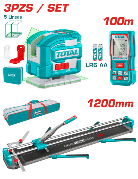 COMBO (3EN1) CORTAMAYOLICA 1200MM + NIVEL LASER 0-35M + MEDIDOR LASER 100M + ACC INDUSTRIAL