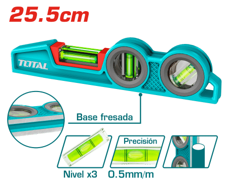 NIVEL BURBUJA HD 25.5CM B:3 ALUMINIO PRES:0.5MM ANTI-IMPACTO INDUSTRIAL
