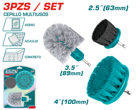 SET DE CEPILLOS MULTIUSOS 1/4'' HEX P/TALADRO 3PCS (SUAVE-INTERMEDIO) INDUSTRIAL