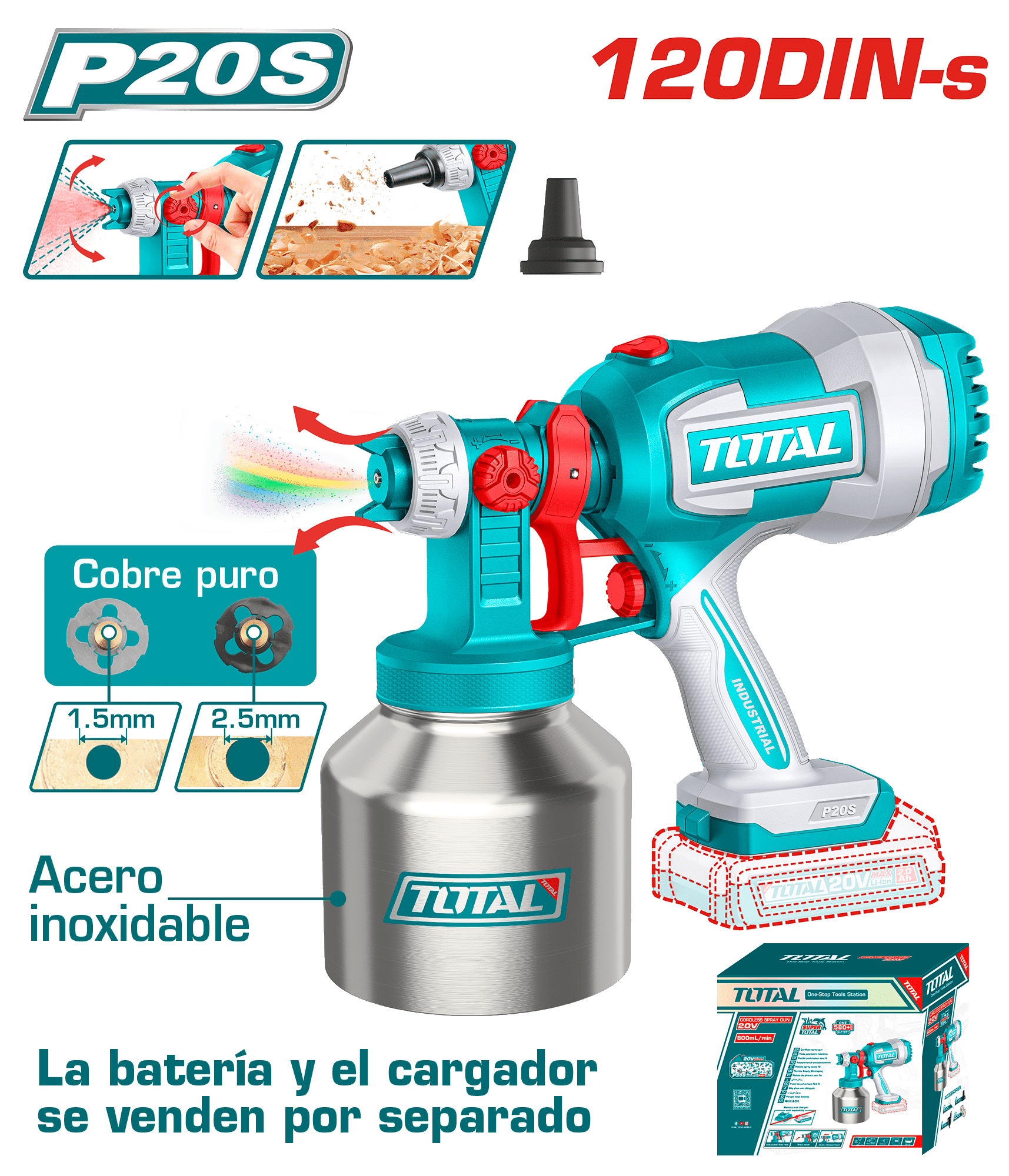 PISTOLA PINTAR 20V 800ML/MIN 120DIN-S CAP:1000ML TANQUE METAL