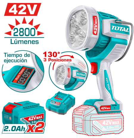 LINTERNA DE TRABAJO 42V 2800LM 130º 3P 2X2.0AH INDUSTRIAL