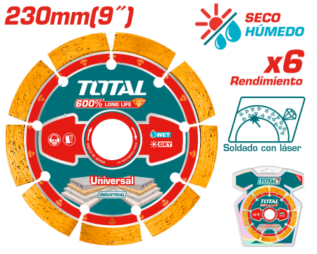 DISCO DIAMANTADO SOLDADO LASER 230MM HOJA:10MM HUM/SEC INDUSTRIAL
