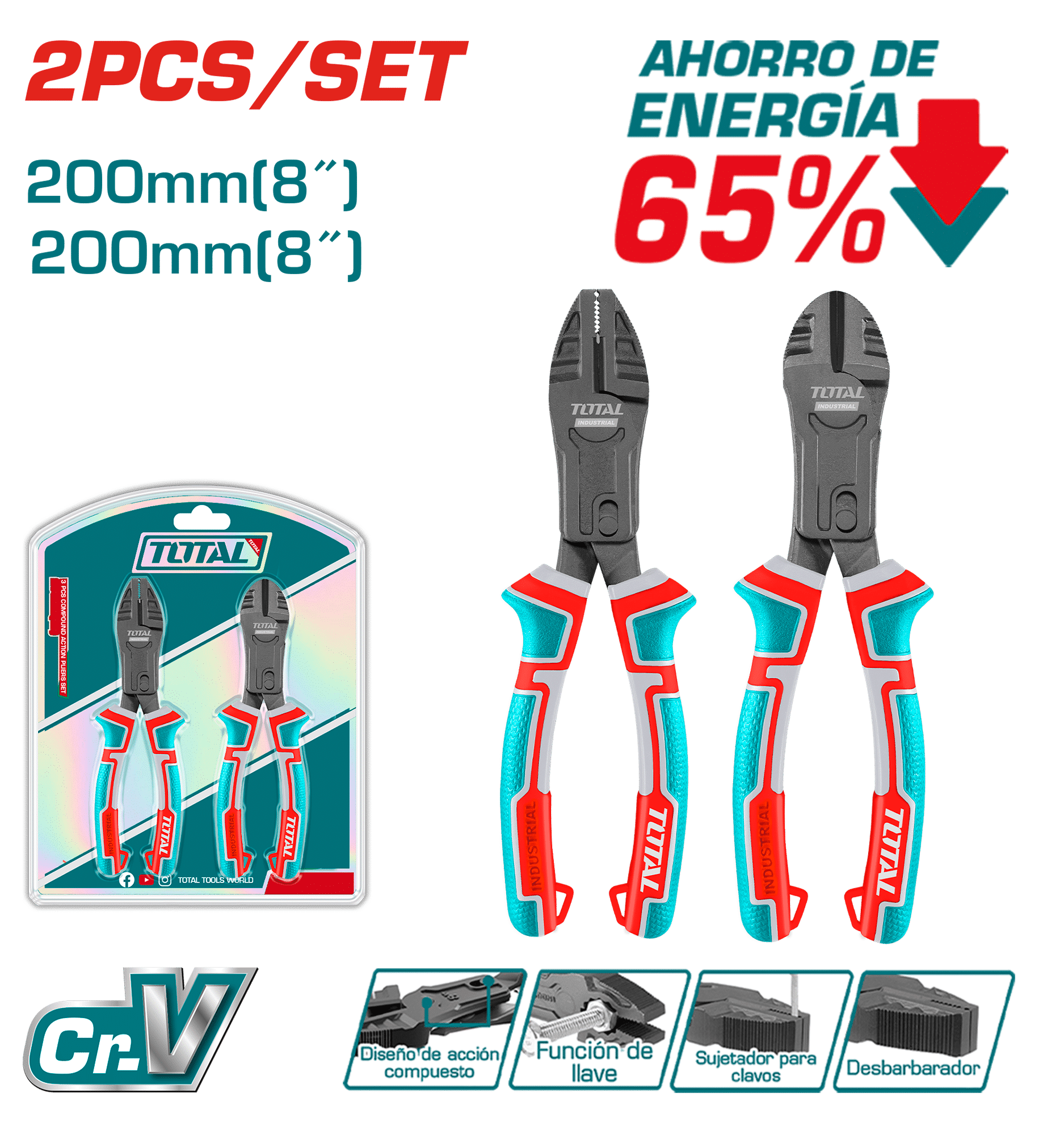 SET DE ALICATES 2PCS CR.V MEJORA 65% BLISTER INDUSTRIAL