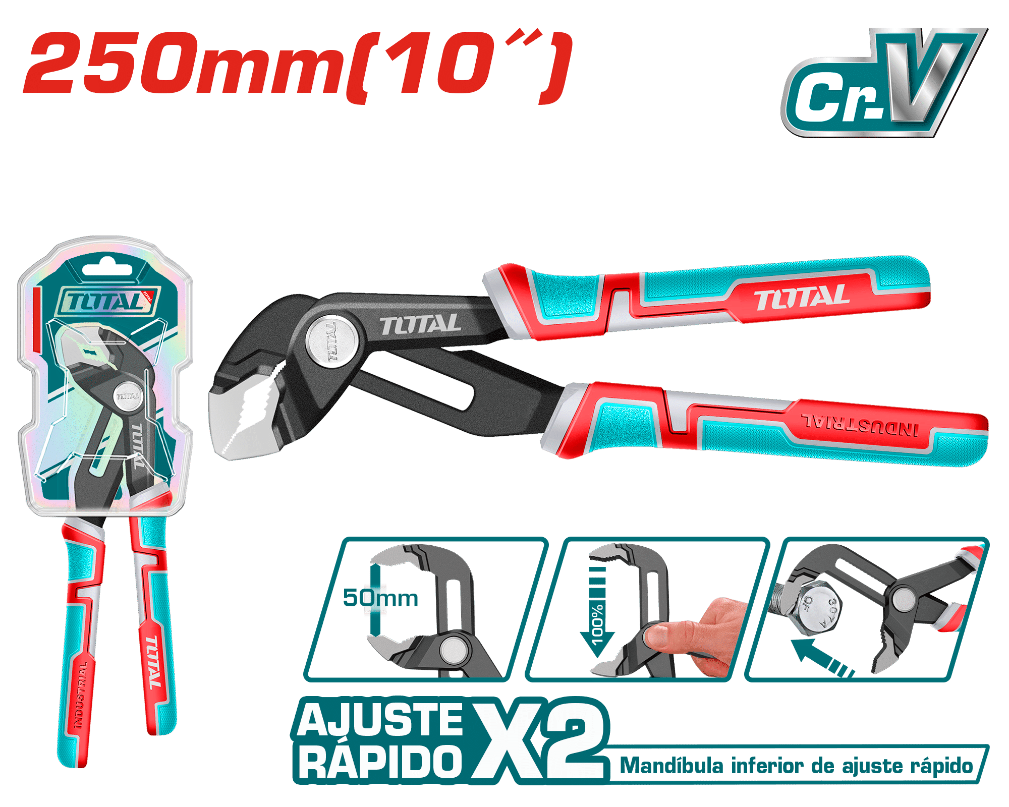 ALICATE PARA TUBOS 10'' 250MM MAX:50MM CR-V 2XF RAPIDO / MANGO TPR INDUSTRIAL