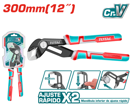 ALICATE PARA TUBOS 12'' 300MM MAX:60MM CR-V 2XF RAPIDO / MANGO TPR INDUSTRIAL