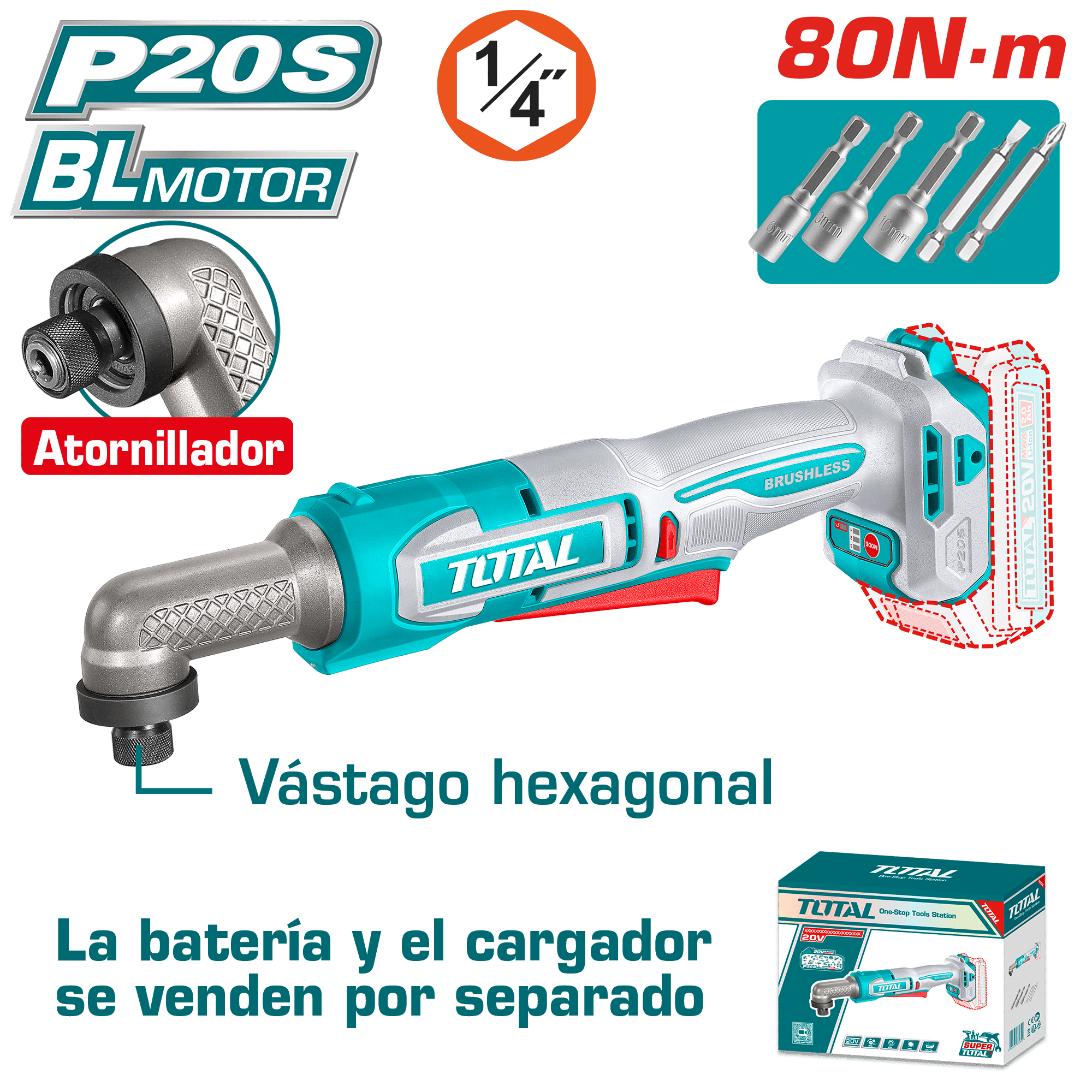 ATORNILLADOR IMPACTO ANGULAR 80NM HEX6.35MM 0-3400BPM INDUSTRIAL