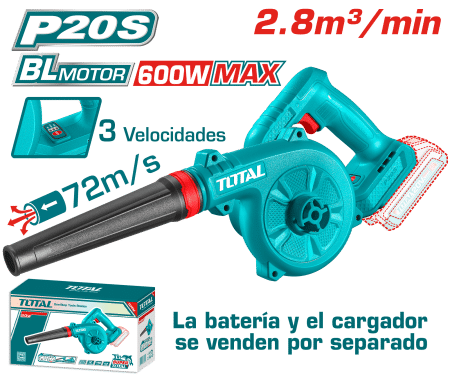 SOPLADORA BRUSHLESS 20V 2.8M3/MIN 13000/16000/19500RPM 72M/S