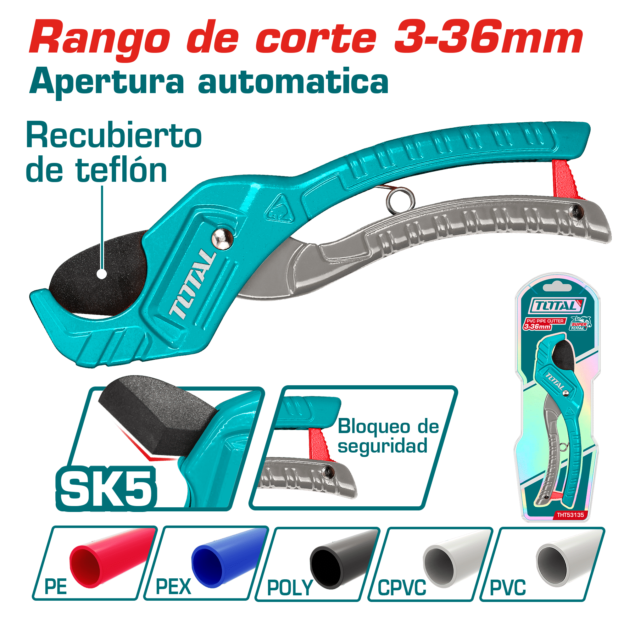 CORTADOR DE TUBOS PVC 3-36MM M:AL HOJA SK5