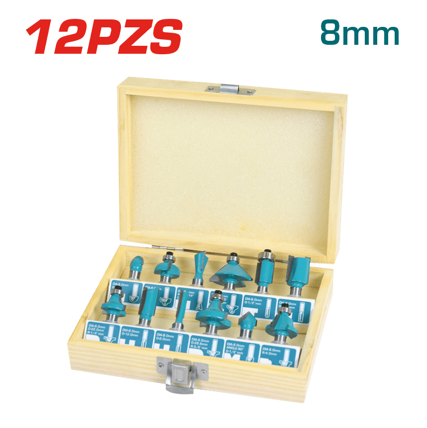 SET DE PUNTAS PARA RUTEADORA 08MM 12PZS/SET CAJA MADERA