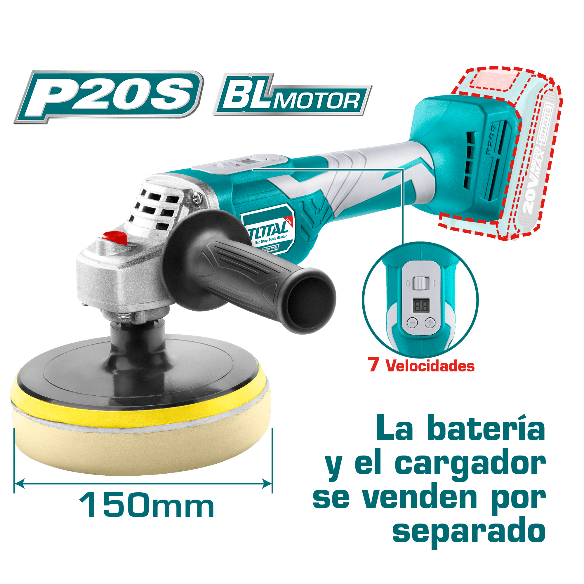PULIDORA ANGULAR LI-ION 20V PANTALLA LSD 150MM BASE INDUSTRIAL