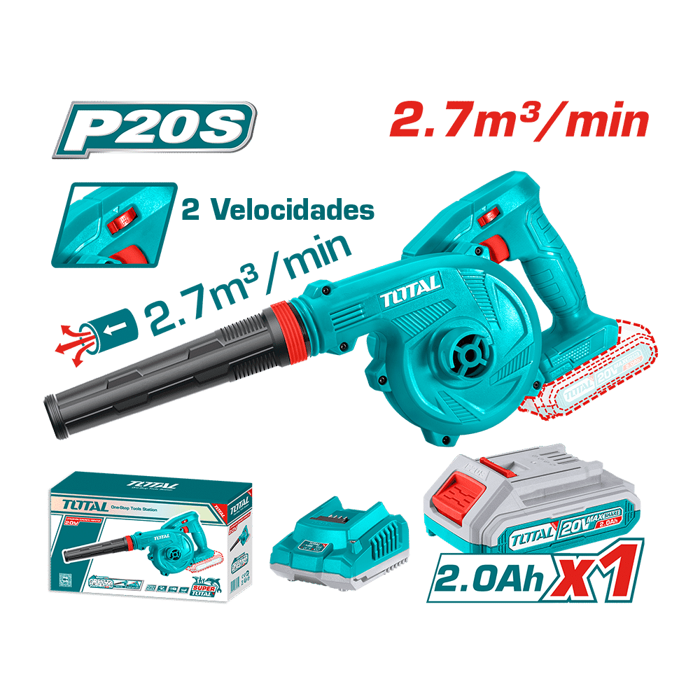 SOPLADORA LI-ION 20V 2.7M3/MIN 9000-18000/MIN 1 X 2.0AH