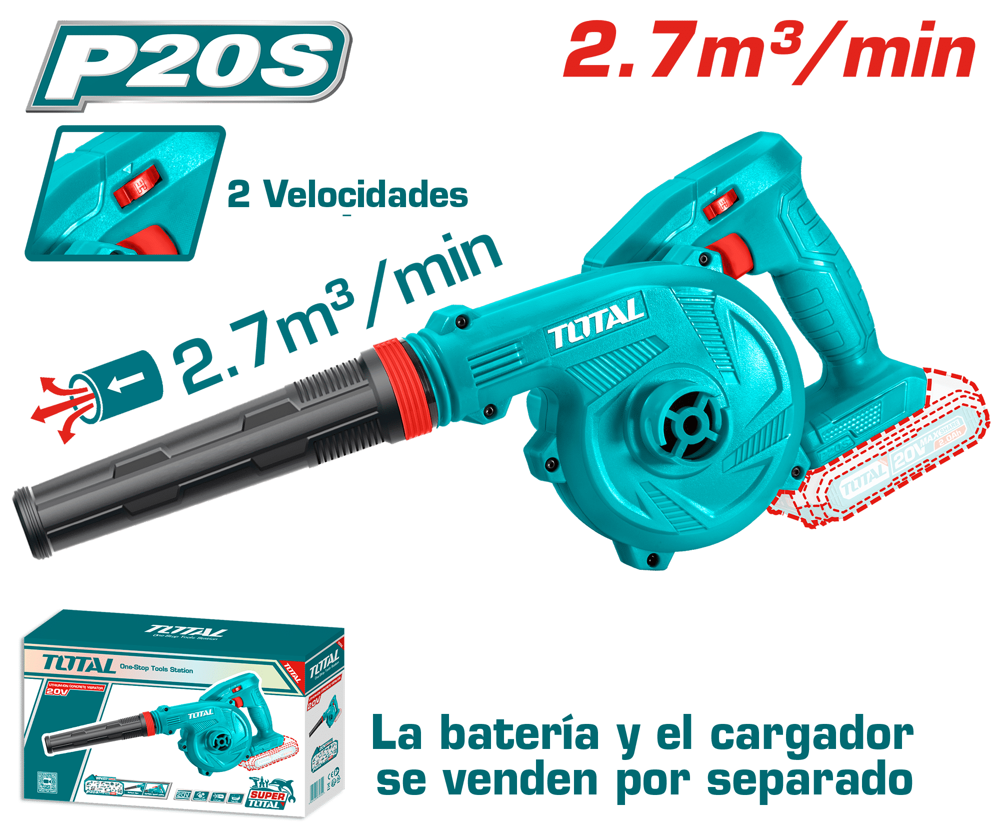 SOPLADORA LI-ION 20V 2.7M3/MIN 18000/MIN P20S