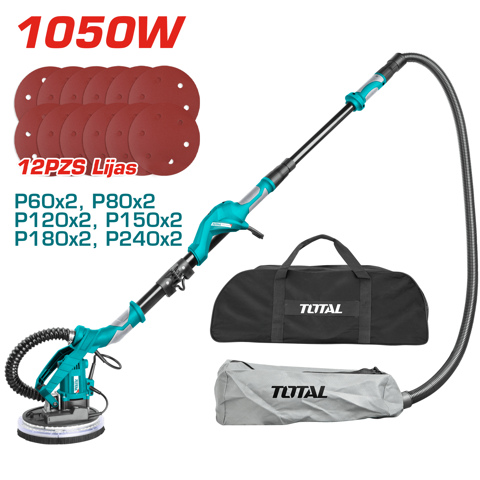 LIJADORA DE DRYWALL 1050W 600-2600RPM PAD 215MM LED INDUSTRIAL