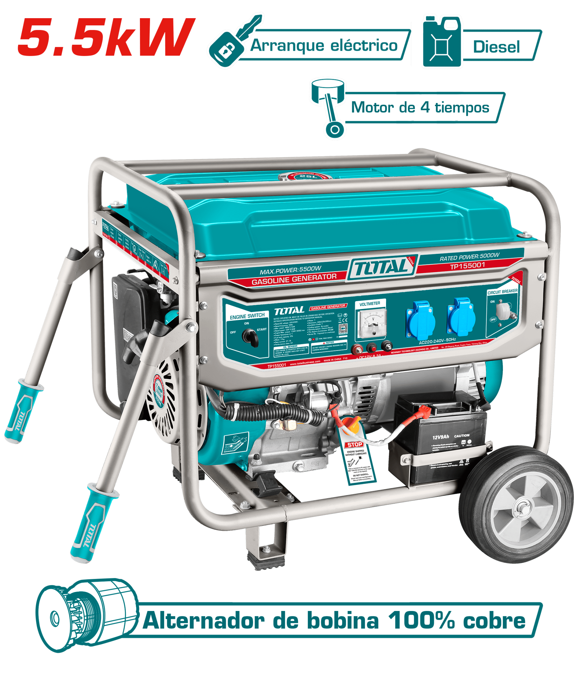 GENERADOR GASOLINERO 5.5KW 4 TIEMPOS OHV ENCENDIDO ELECTRICO