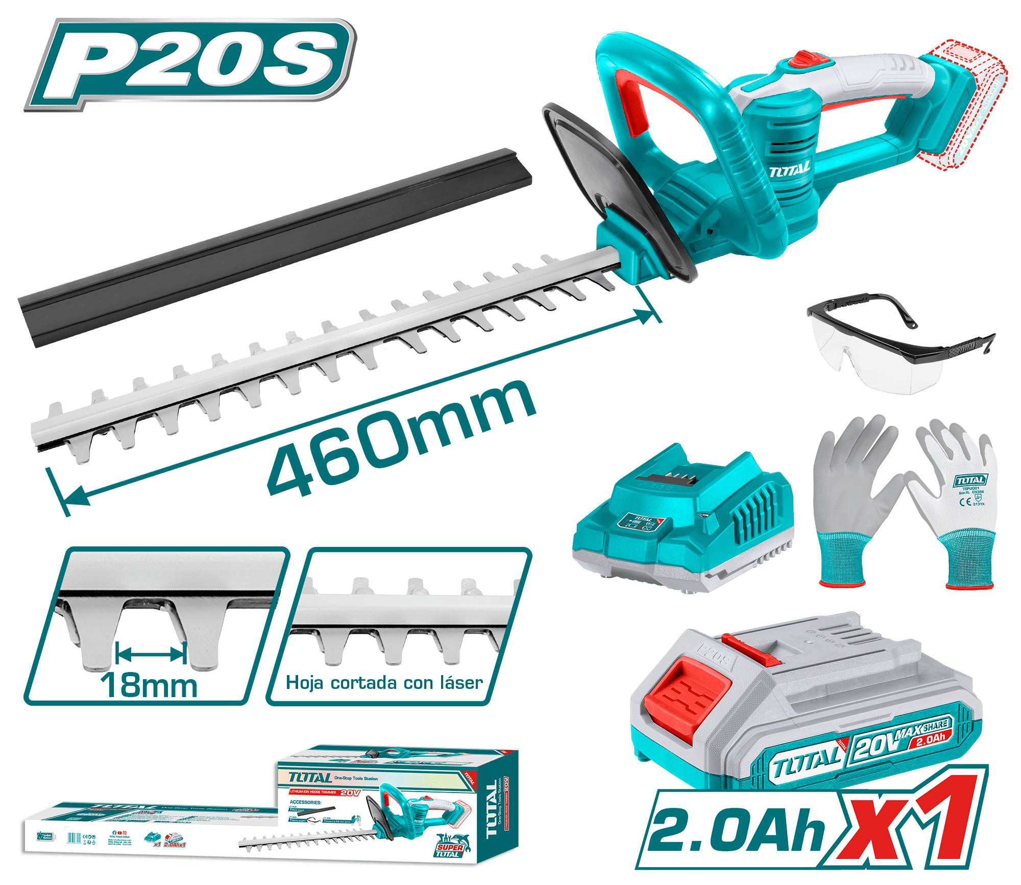 CORTASETOS LI-ION 20V 2800SPM 46CM C:18MM 1X2.0AH +ACC INDUSTRIAL