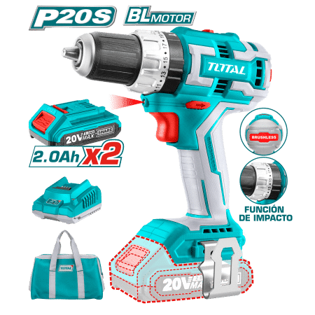 TALADRO PERCUTOR LI-ION 20V 60NM 13MM 2X2.0AH BRUSHLESS INDUSTRIAL