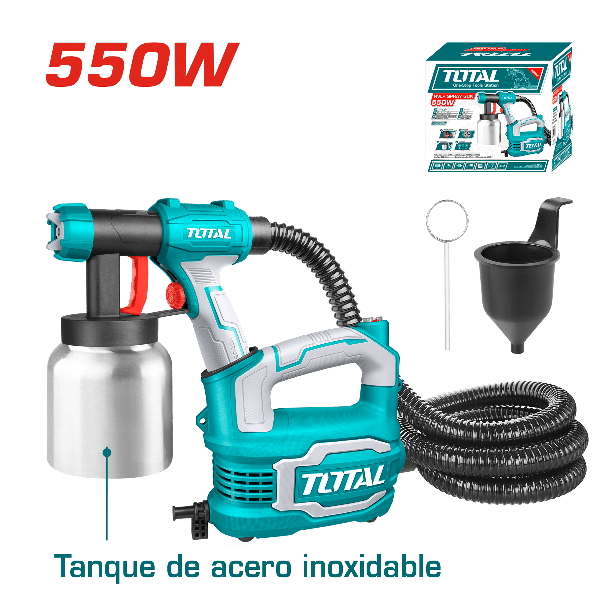 PISTOLA P/PINTAR HVLP ELECTRICA 550W 850ML/MIN CAP 800ML TANQUE ACERO INDUSTRIAL