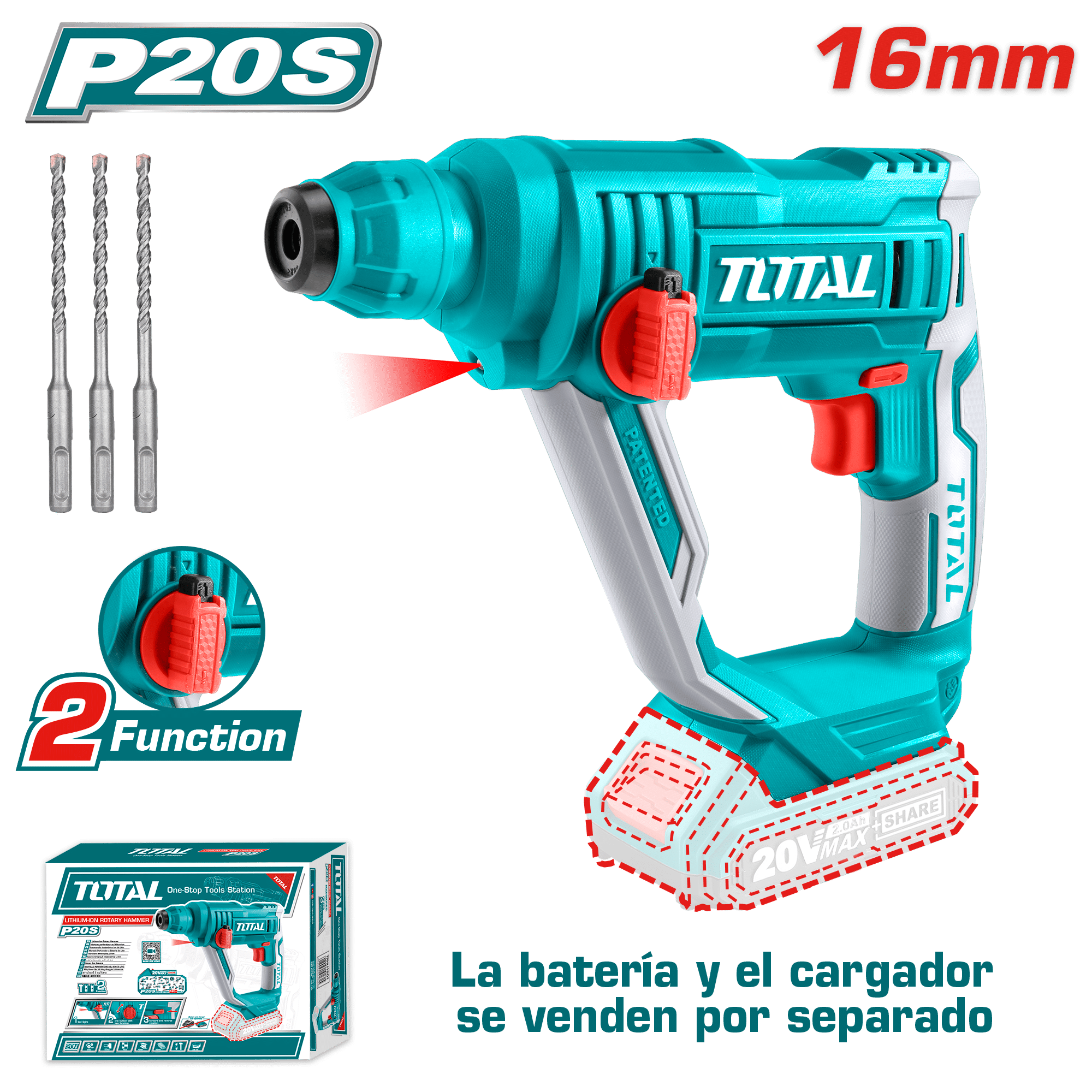 ROTOMARTILLO SDS+ 16MM 20V 1.5J 0-5100BPM SIN BATERIA 2FUNC