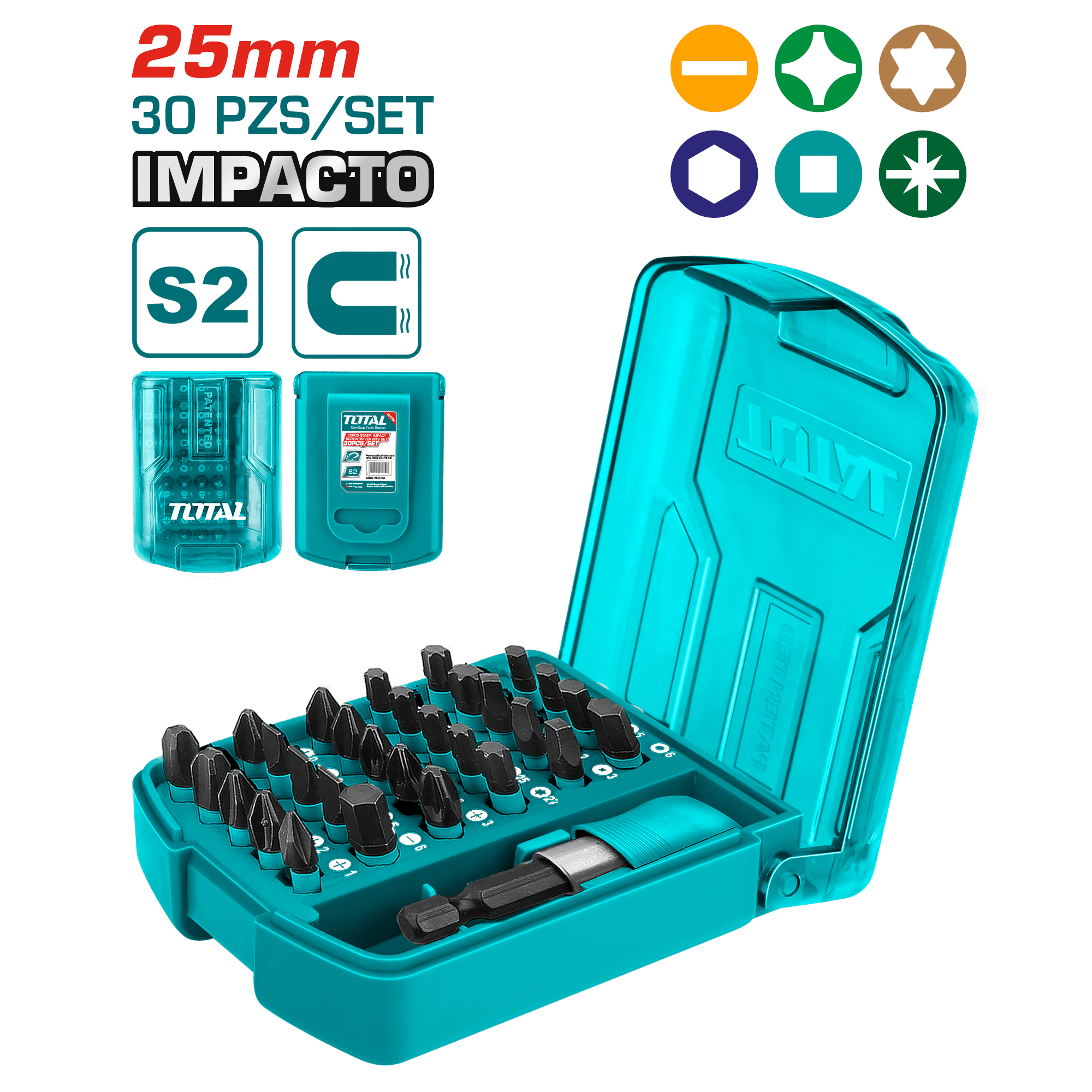 SET PUNTAS DESTORNILLADOR IMPACTO 30PCS 25MM S2 MAGNETICO ESTUCHE INDUSTRIAL