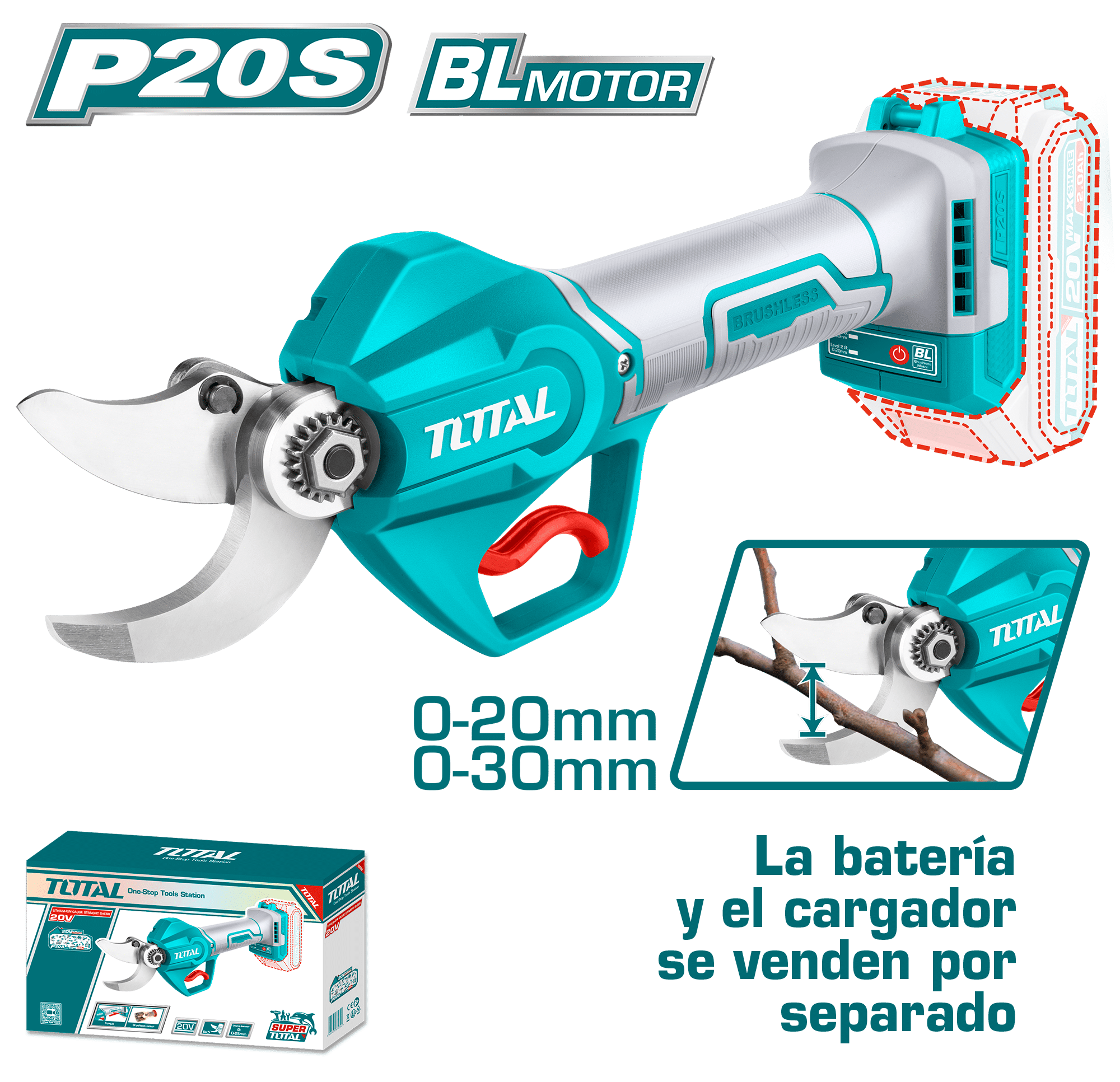 TIJERA LI-ION 20V P20S CORTE 20/30MM BRUSHLESS