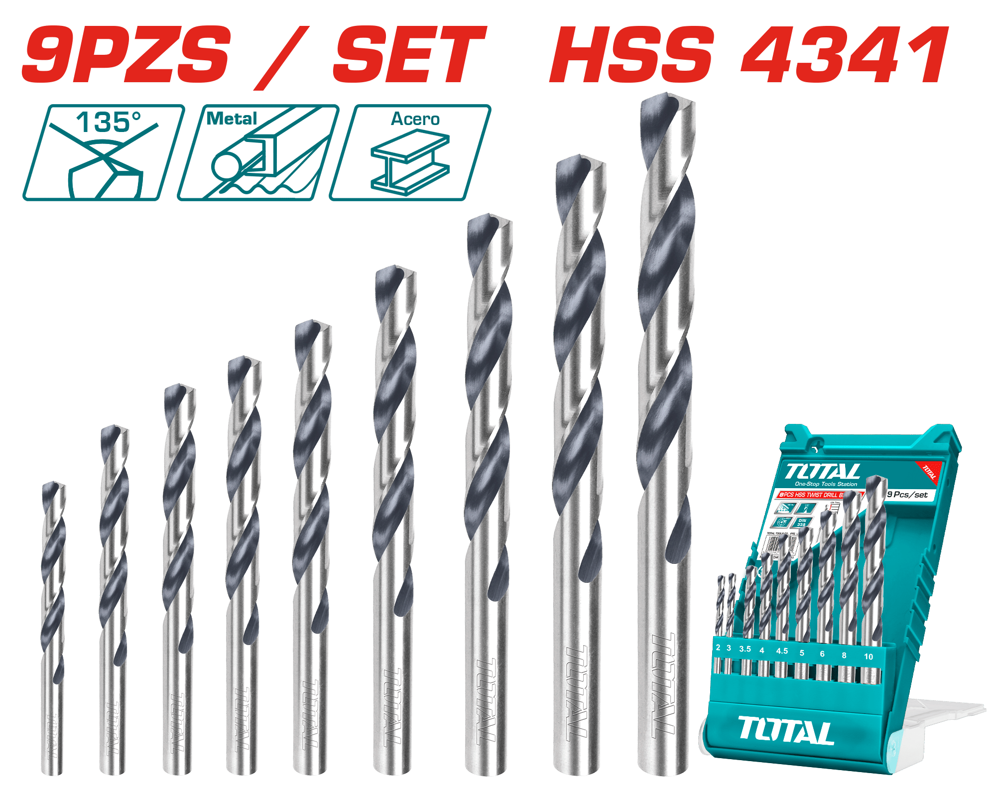 SET DE BROCAS HSS 09PCS EN ESTUCHE