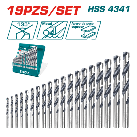 SET DE BROCAS HSS 19PZS/SET 1-10MM EN ESTUCHE INDUSTRIAL