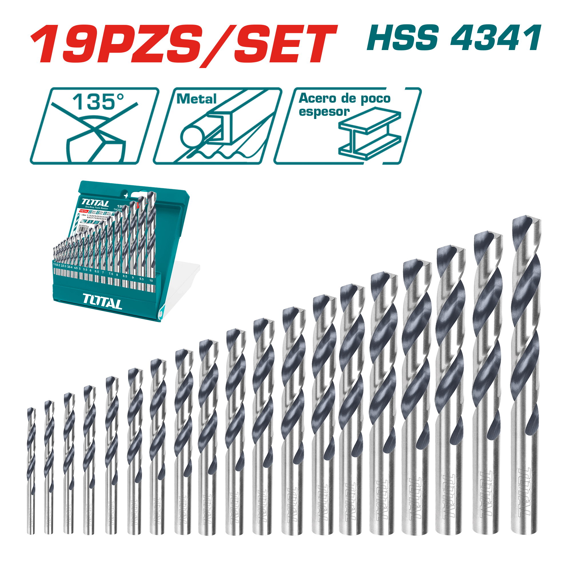SET DE BROCAS HSS 19PZS/SET 1-10MM EN ESTUCHE INDUSTRIAL
