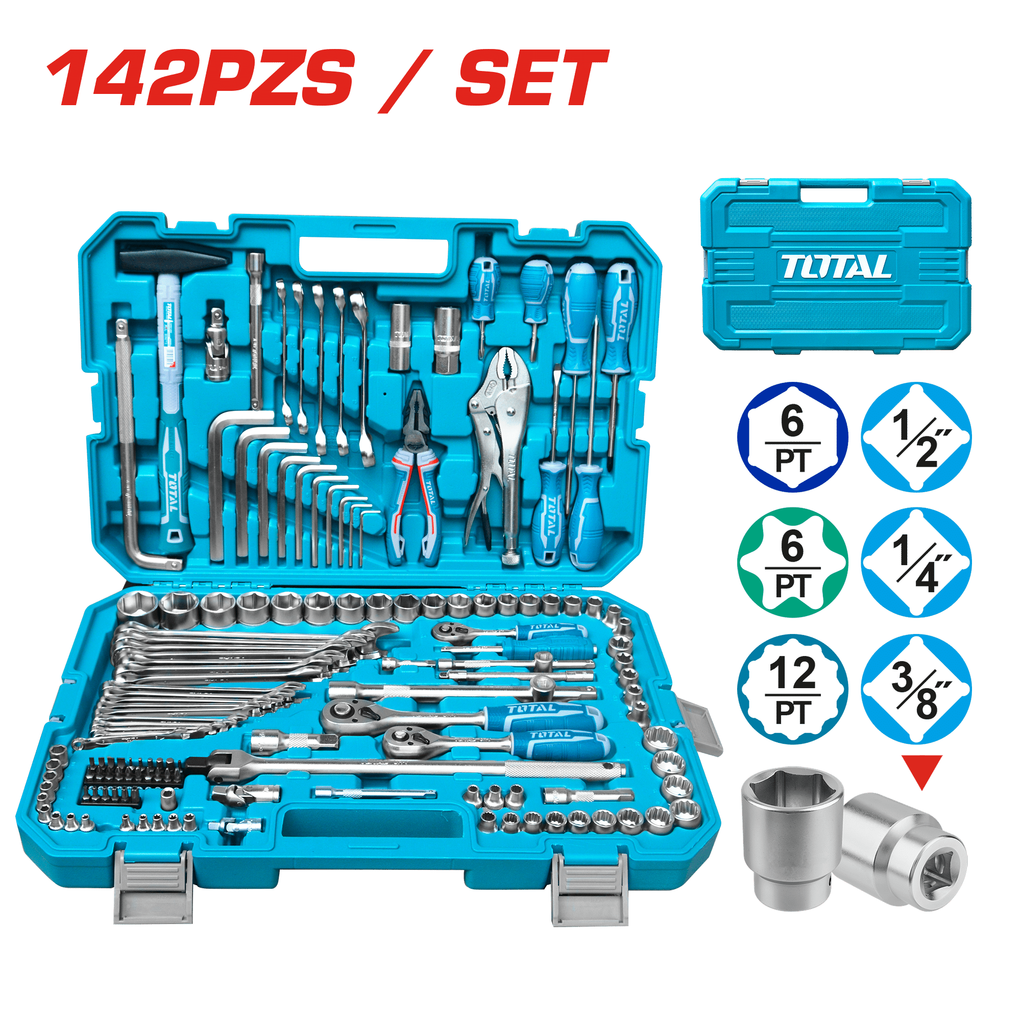 SET HERRAMIENTAS COMBINADAS 142 PZS INC MALETIN INDUSTRIAL