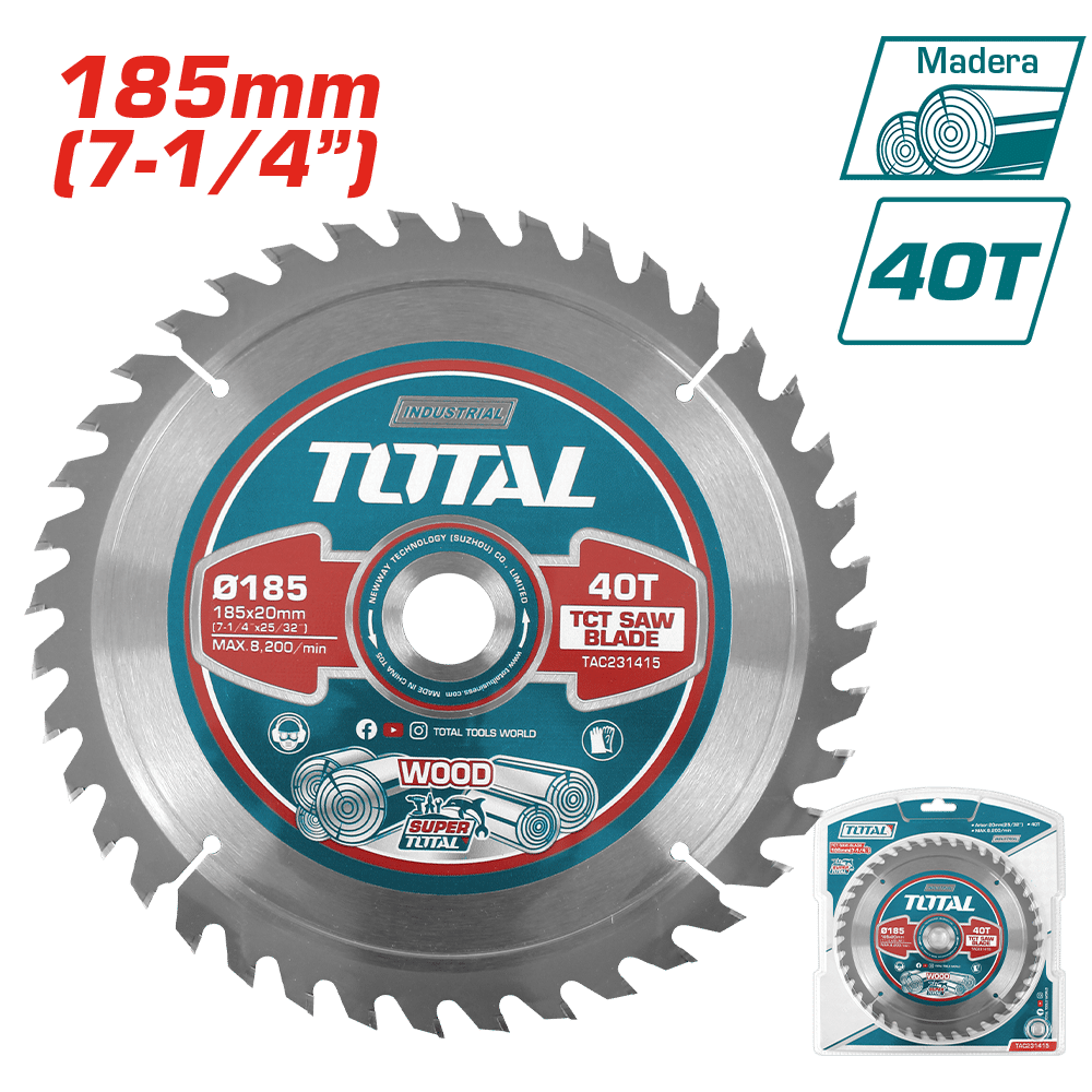 DISCO DENTADO TCT P/MADERA 185MM (7 1/4'') 40T INDUSTRIAL