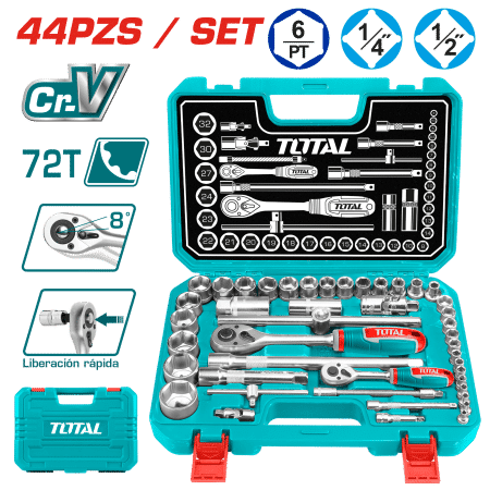 SET DE HERRAMIENTAS RACHET 1/4 + 1/2 C/MALETIN 44PCS