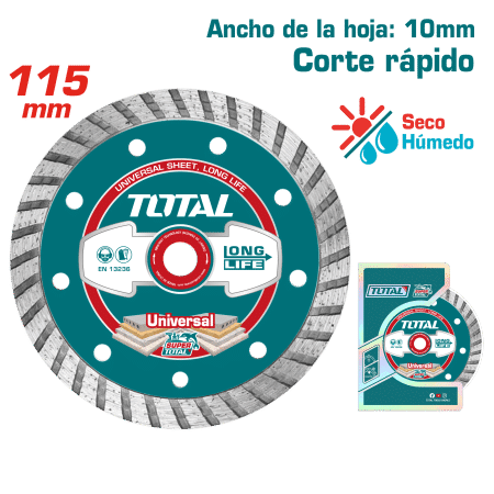 DISCO DIAMANTADO TURBO 115X22.2MM ANCHO: 10MM HUMEDO/SECO