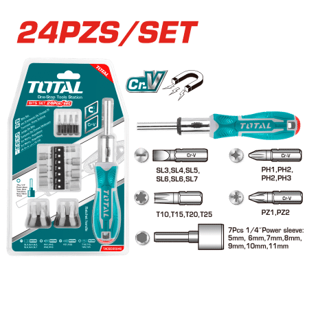 SET DESTORNILLADOR+PUNTAS 24PCS CR.V MAG.