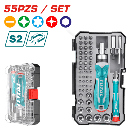 SET DESTORNILLADOR + PUNTAS 55PZS S2 MAGNETICO ESTUCHE INDUSTRIAL