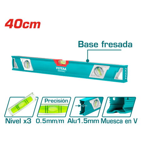 NIVEL BURBUJA 40CM B:3 1.5MM PRES:0.5MM V INDUSTRIAL